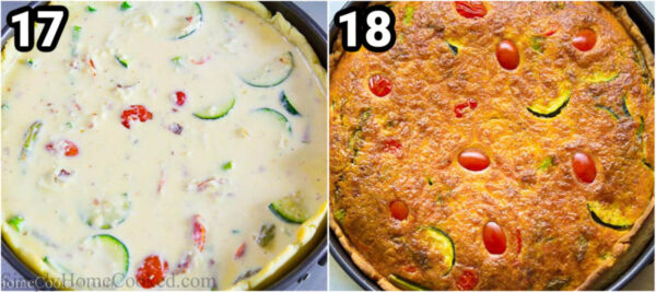 Steps to make Quiche Lorraine: bake the quiche until golden brown and firm.