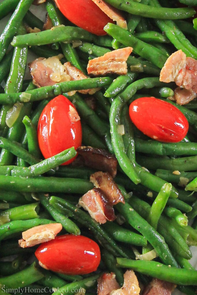 Close up of Green Bean Salad with Bacon.