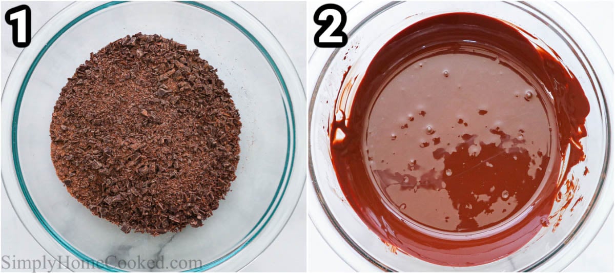 Instructions for making Flourless Chocolate Biscuits: chop the dark cocoa and melt it in a bowl.