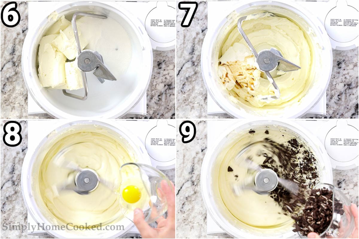 Si vous cherchez le dessert parfait à servir à vos invités, alors ce Cheesecake aux Oréos facile est celui qu’il vous faut. Simple, magnifique et délicieux, vos invités seront stupéfaits par ce délicieux cheesecake. #meilleurcheesecakepourrecevoir #cheesecakepourfête #cheesecakeauoreopourcelebration #recettedepâteà cheesecakeauxoréos Étapes pour faire un cheesecake aux Oréos : mélanger ensemble le fromage à la crème et le sucre, puis ajouter la vanille, la crème sure, les œufs et les miettes d'Oréo.