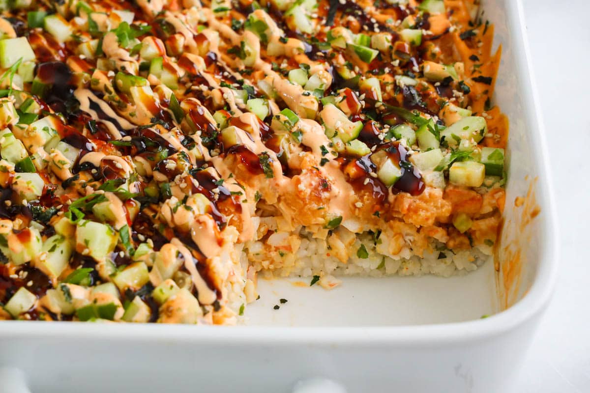 Sushi Bake missing a piece.