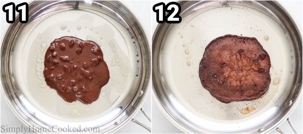 Steps to make Cocoa Hotcakes: cook the hotcake batter in a skillet.